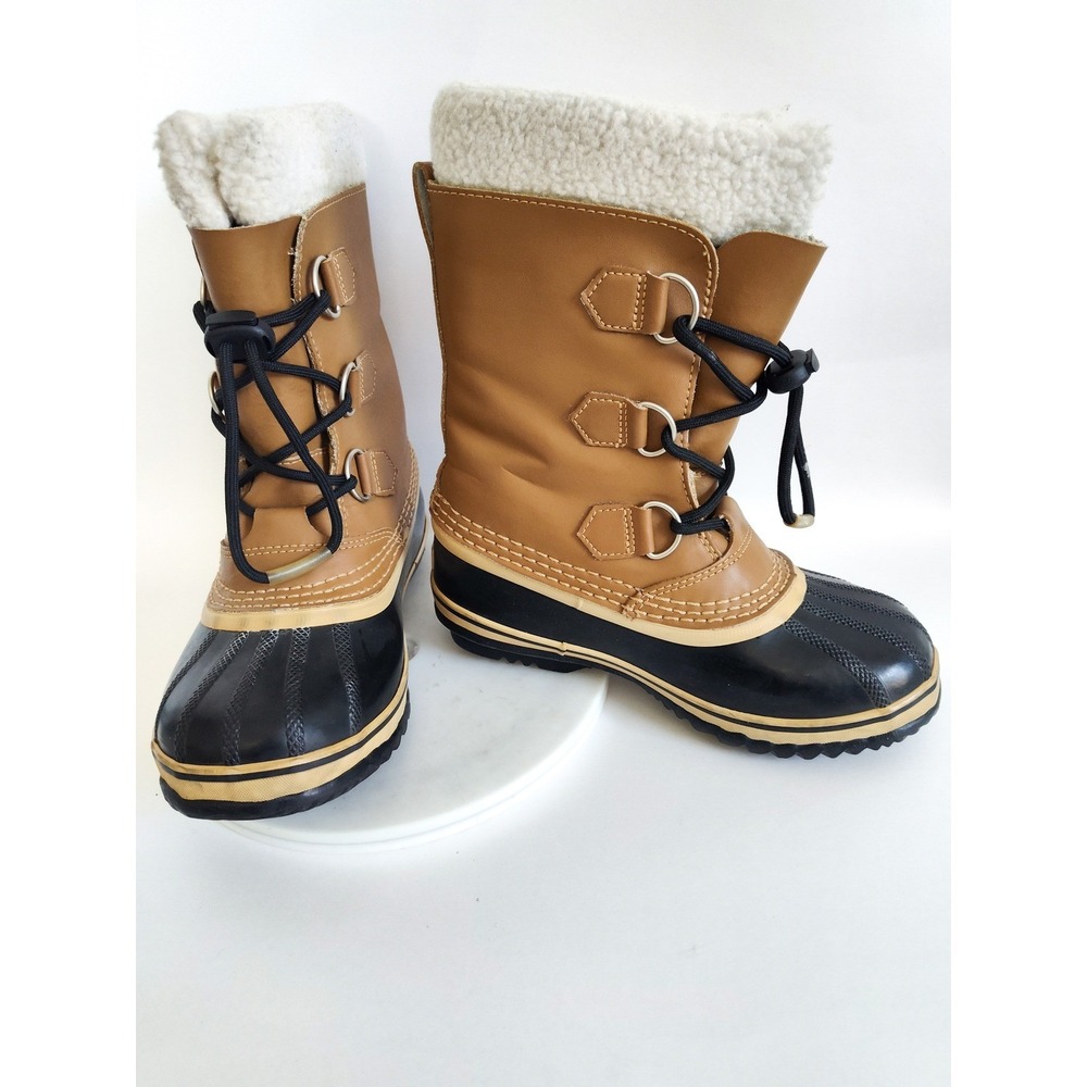 Sorel Yoot Pac Nylon Kids 3 Snow Boots Brown Black Waterproof Winter NY1443-259